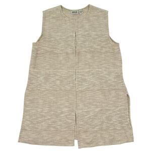 Vintage Chico’s Design Linen Cotton Blend Sleeveless Tunic Vest Beige Textured